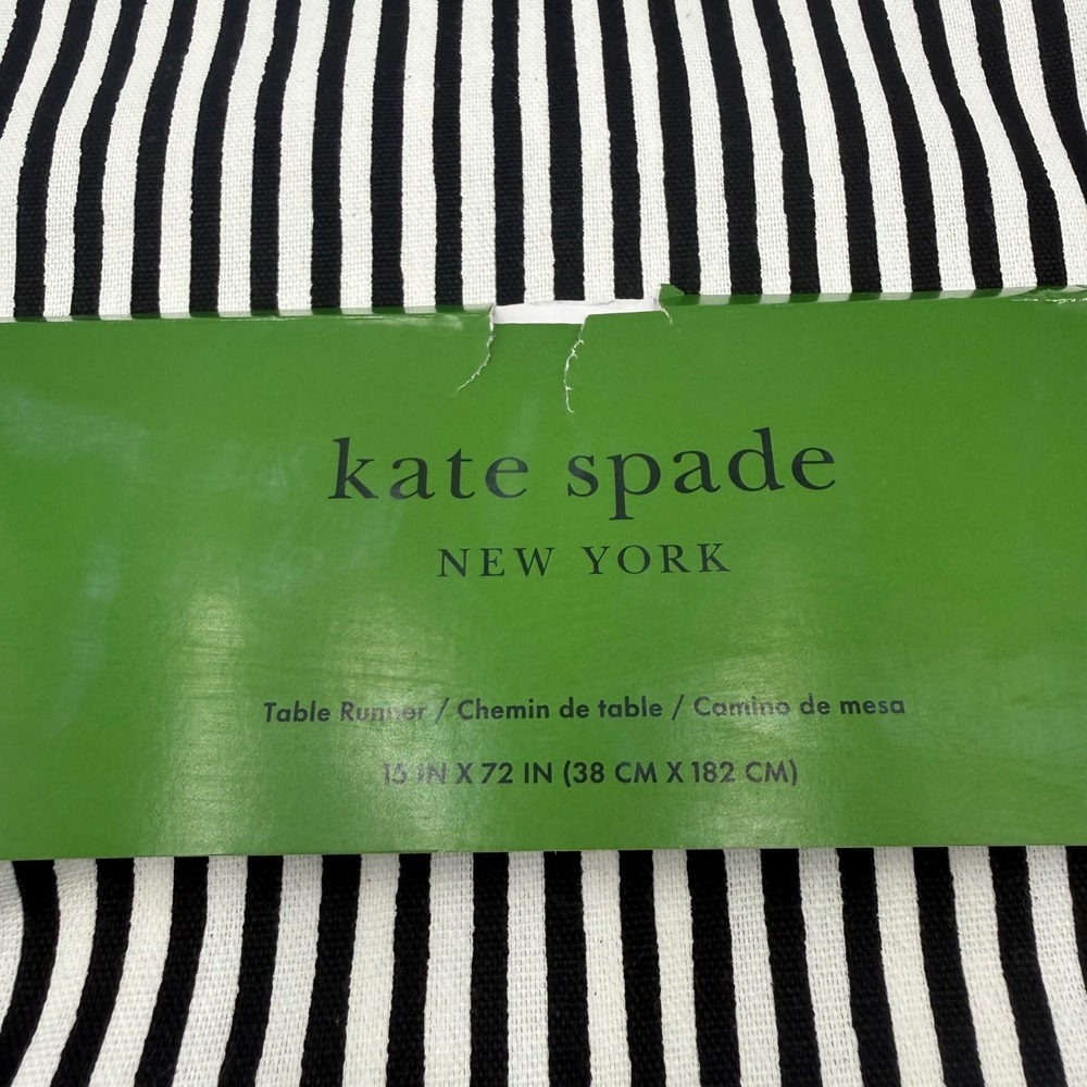 Kate Spade New York Table Runner Black White Striped 15x72 NWT